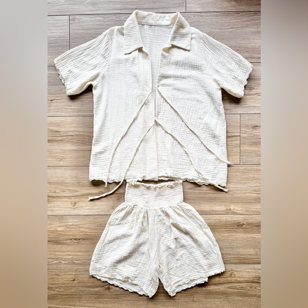 NWOT Nothing Fits But Muslin Nursing Top & Shorts Set Maternity Labor Set
